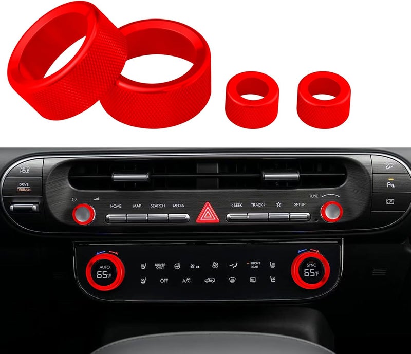 HDUFC for Hyundai Palisade 2026+Aluminum Interior Volume/air Conditioning knob Ring Trim Covers (4-Piece Set) (red) - Image 1